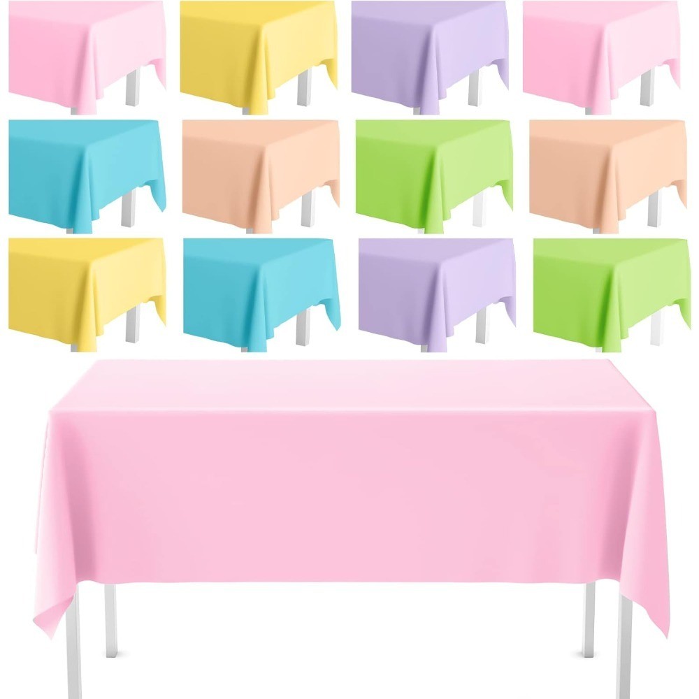 Rainbow Pastel Plastic Tablecloths 12 Pack Disposable Rectangular Table Covers