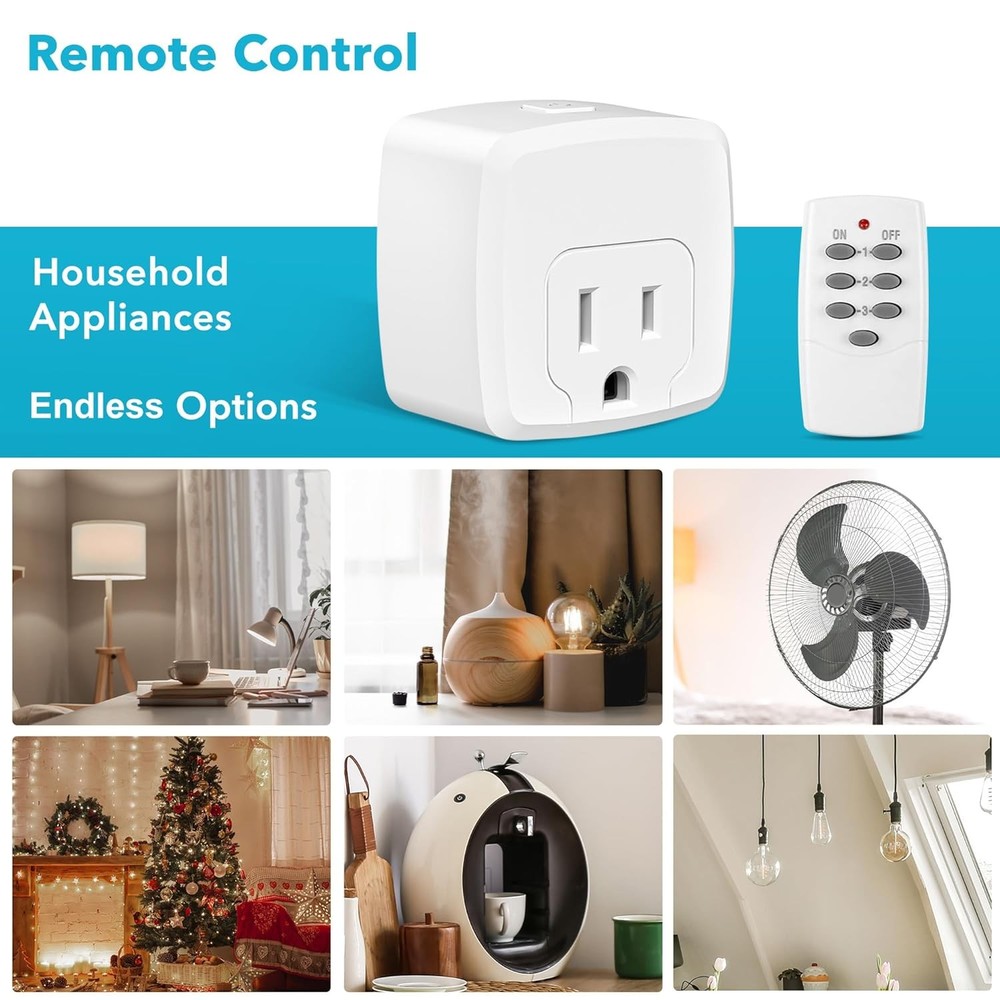 3 Pack Remote Control Outlet with 100FT RF Signal, 15A Wireless Switch Plug