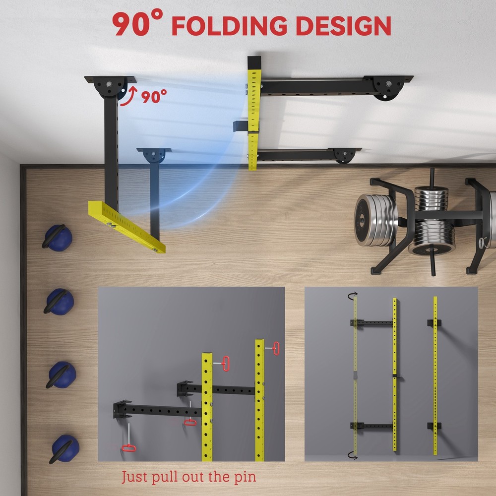 Folding Squat Rack with Pull Up Bar Wall Mounted and Adjustable Power Rack