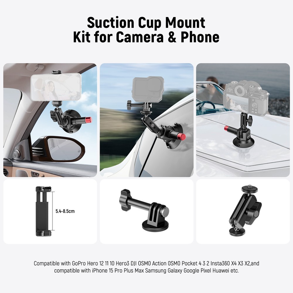 NEEWER 3" Suction Cup Camera Mount Bracket with Ball Head Magic Arm