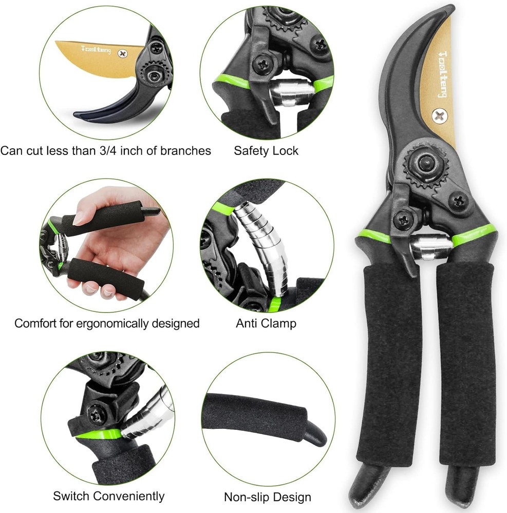 Premium Bypass Pruning Shears, Heavy Duty Ultra Sharp Hand Pruners, Black