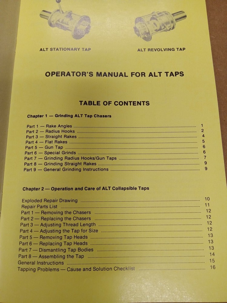 Operators Instruction Book for ALT Collapsible Taps