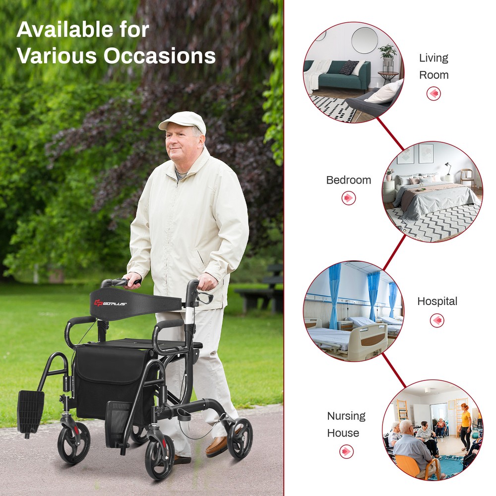 3-Wheel Rolling Walker Folding Rollator Walker w/ 8 inch Wheels