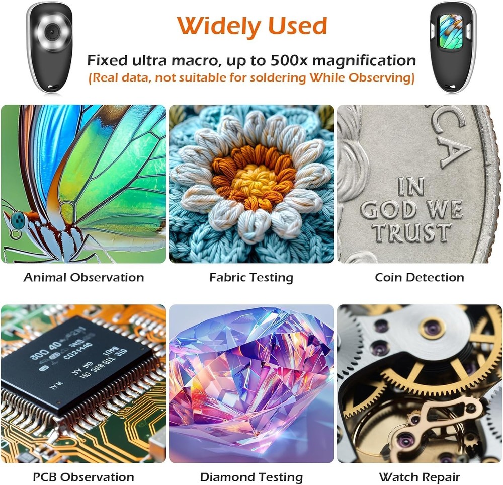 Digital Microscope Fixed Focus, 200x Mini Microscope Magnifier, Portable Hand...