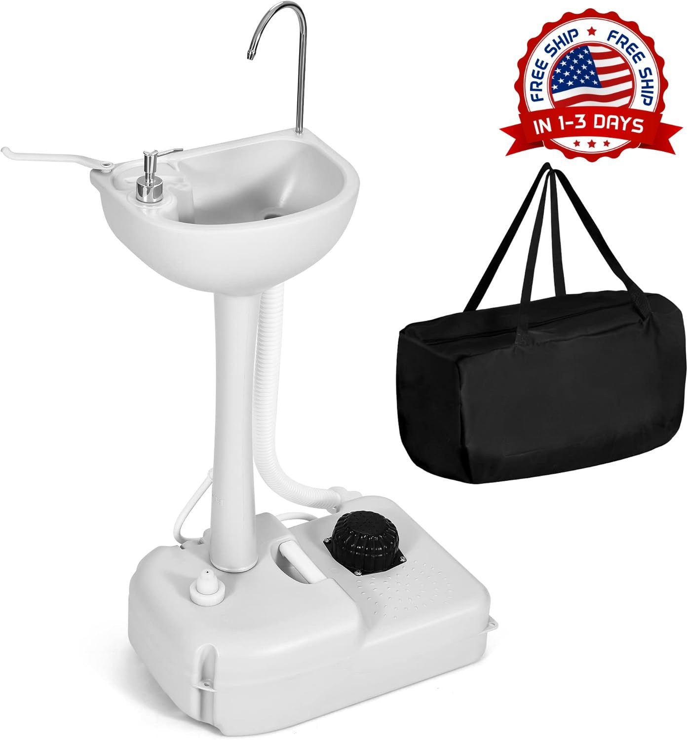 Lavamanos portátil para acampar con base de 17 L y bolsa de transporte (Blanca)