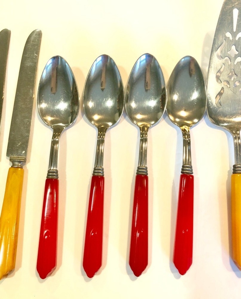 Bakelite Catalin 15 pc Partial Set Multicolor Flatware 1930's #4