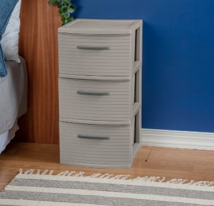 3Drawer Medium Storage Tower Plastic Drawers Dark Gray Portable Unit No Assembly
