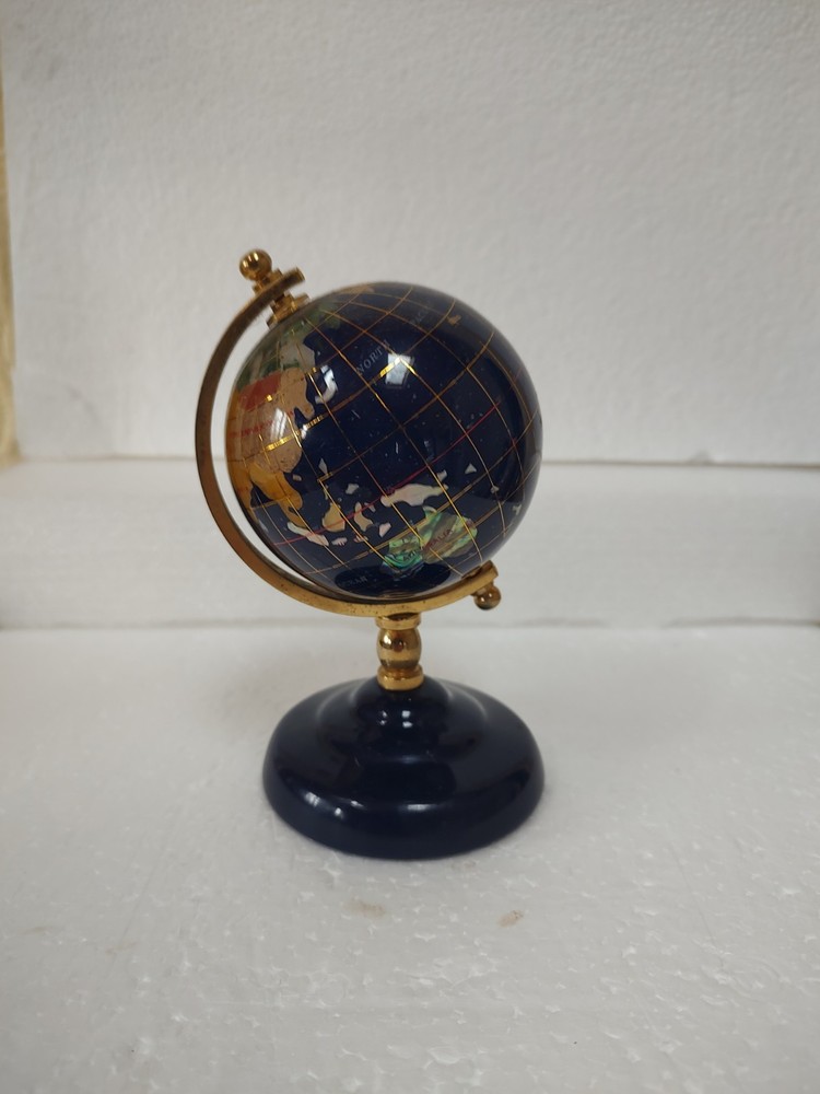 Lapis Globe Gold Tone Stand 5 Inch