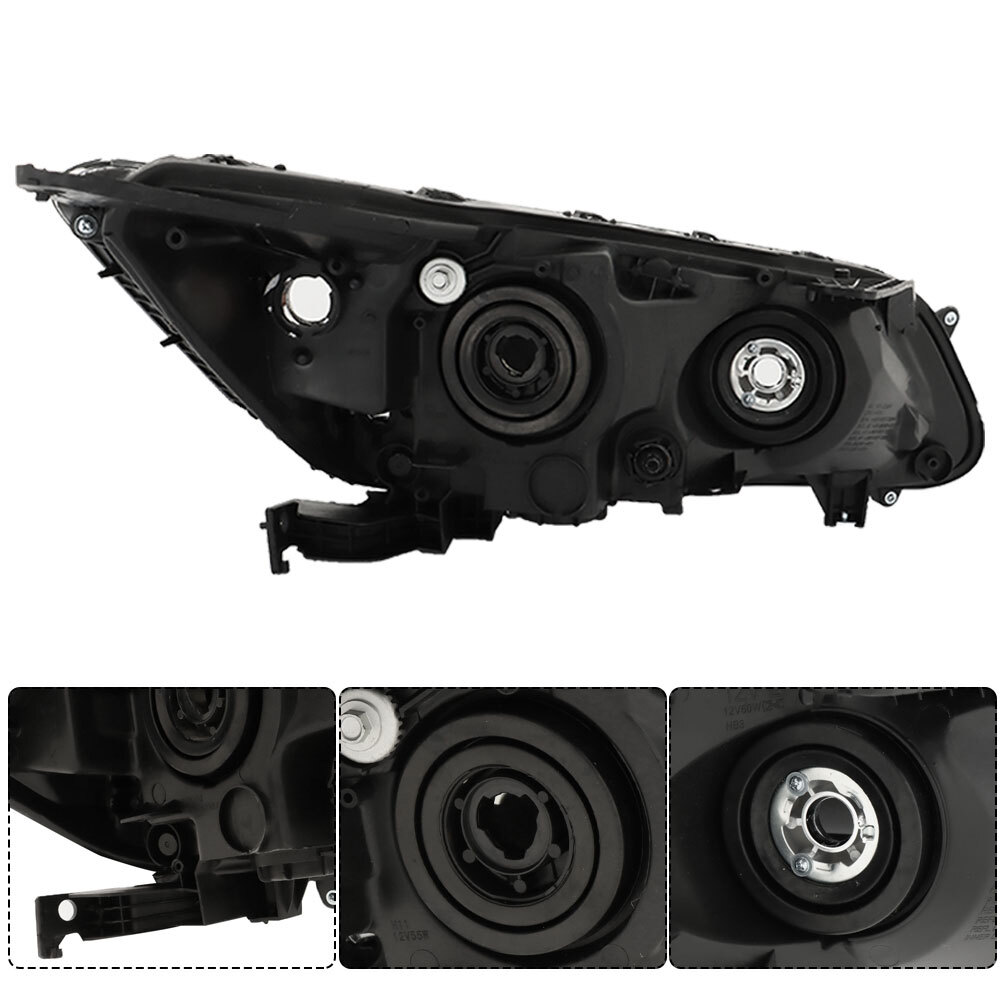 Front Pair For 2013-2015 Honda Accord Sedan Headlights Black Right+Left Halogen
