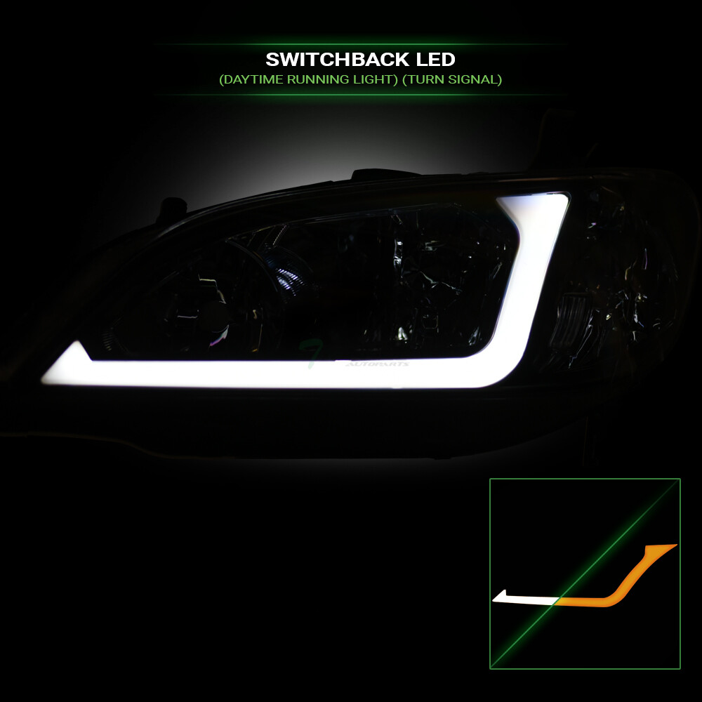 Topline For 2004-2005 Civic 2D/4D Switchback Sequential LED Strip Headlights Blk
