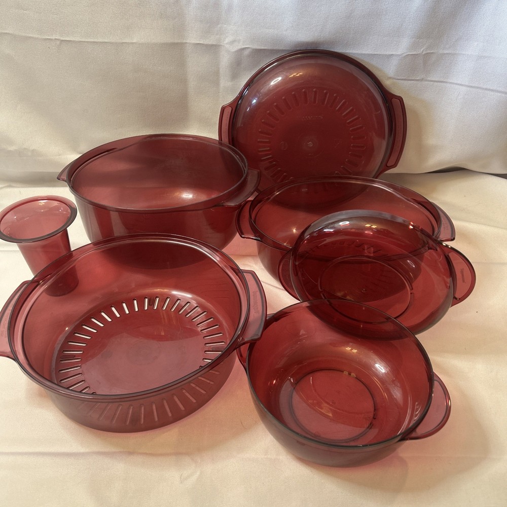 Tupperware Cranberry 7 Piece Steamer Microwave Stack Cooker Set