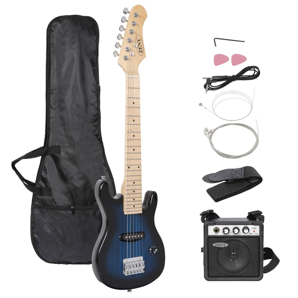 Blue Full Size Beginner Electric Guitar Set with Case Strap Capo Strings 30"
