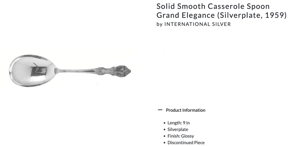 Solid Smooth Casserole Spoon Grand Elegance (Silverplate, 1959) by International