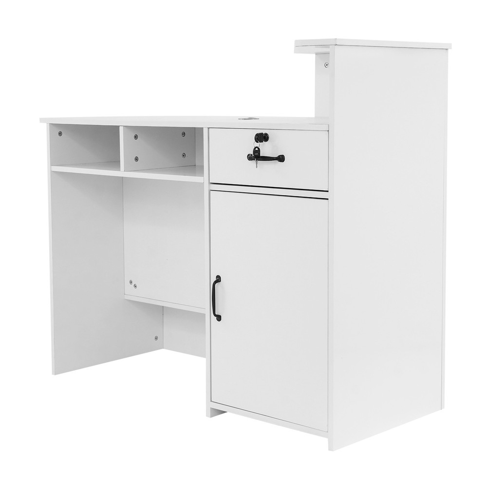 2 Lights Rectangular Reception Counter Modern Reception Desk w/ Lockable Drawer