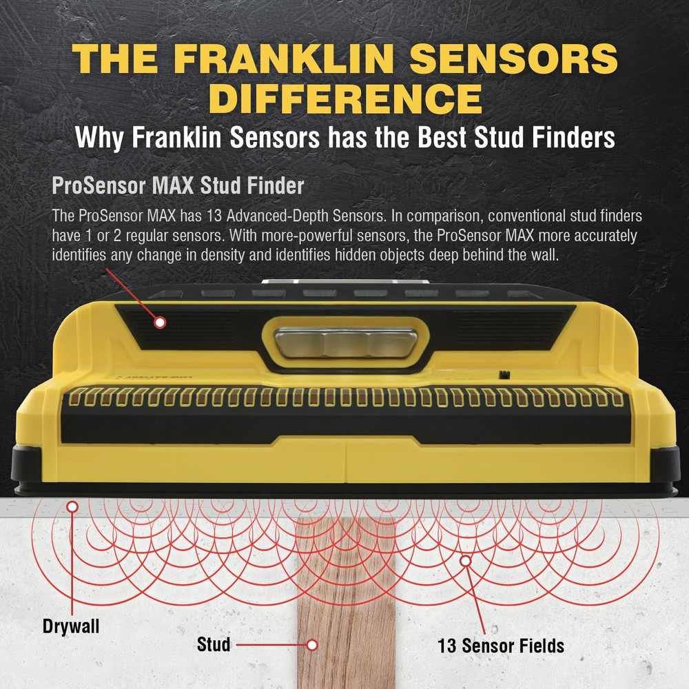 Best Franklin Sensors ProSensor MAX Stud Finder 13-Sensor Wall Scanner, Detects