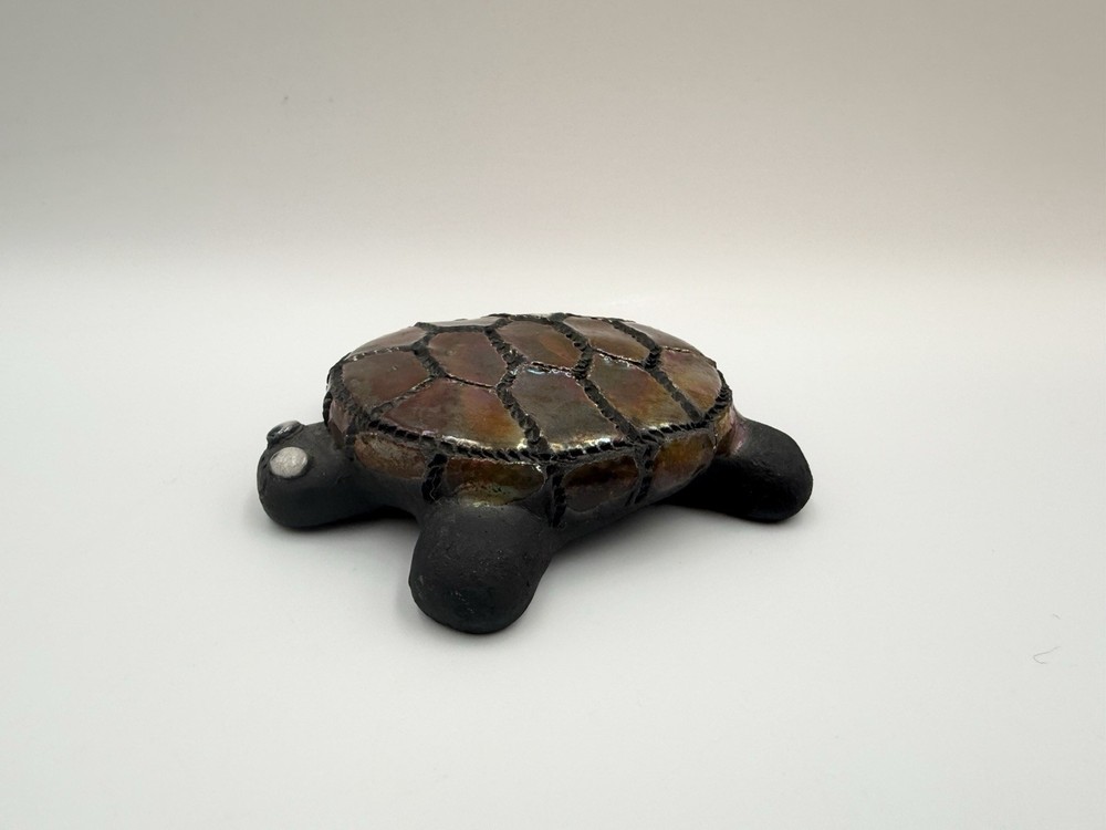 Vintage Clay Turtle Figurine Signed