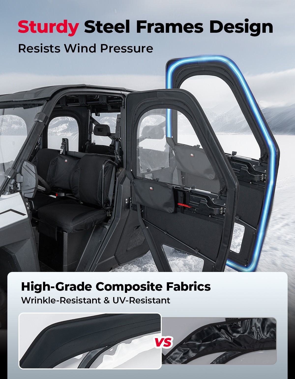 UTV Framed Door Kit Cab Enclosure for Polaris Ranger Crew XP 1000 2018-2025 PVC