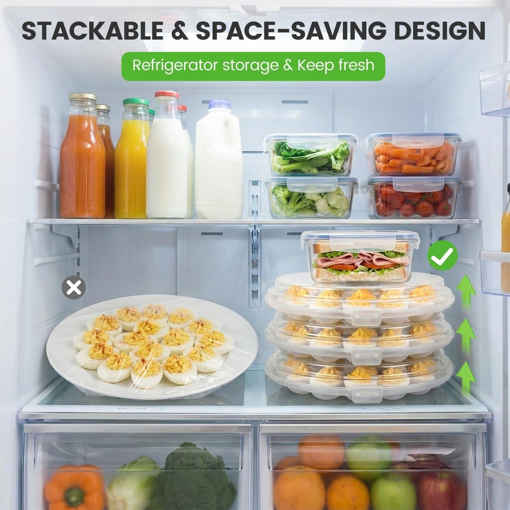 HAKSEN Deviled Egg Containers with Lid, 3PCS Deviled Egg Platter Carrier Hold...