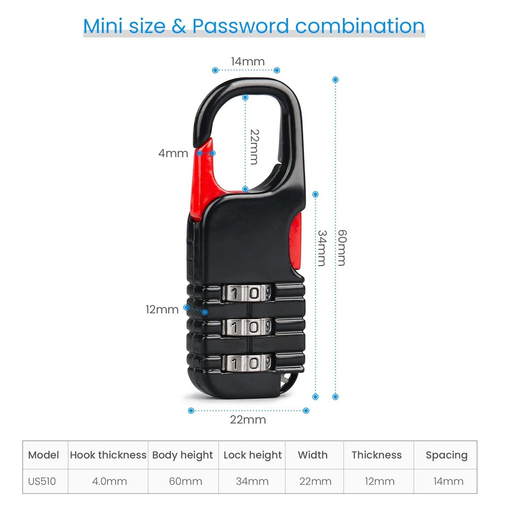 Mini Padlock, 3 Pcs Small Locks Set with 3 Digits Combination for Kids Diary ...