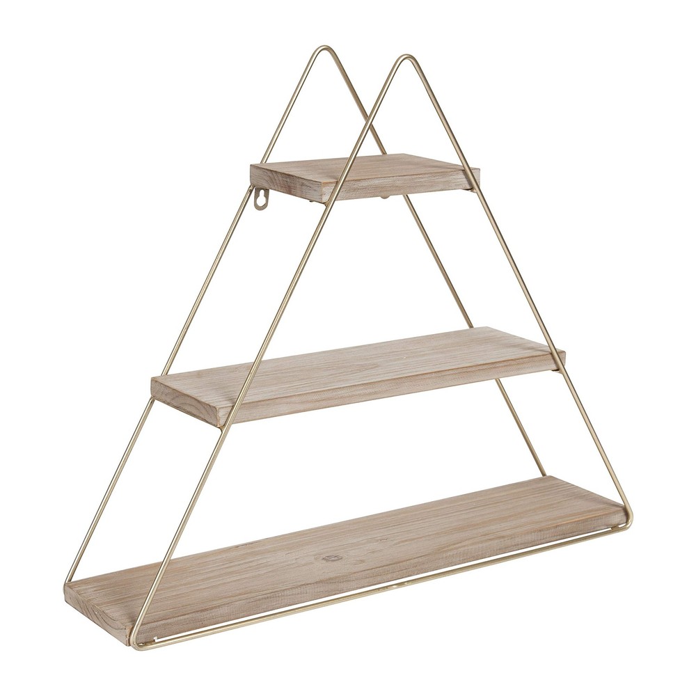Tilde Small Three Tiered Triangle Floating Metal Wall Shelf, Rustic Light Bro...