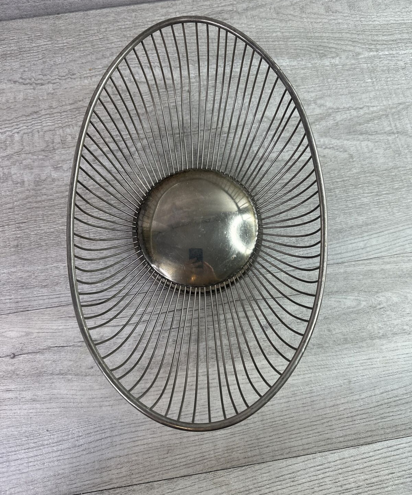 Vintage Leonard Oval Wire Silverplate Bread Fruit Basket Hong Kong