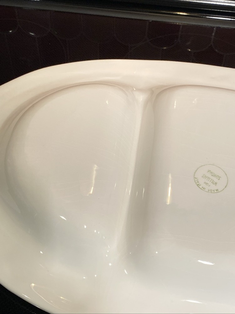 Large William Sonoma White Oval Divided Tray Raised Vegetable Pattern