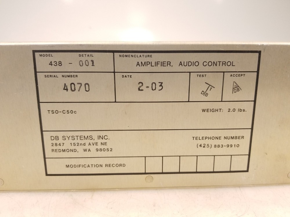 DB Systems Amp Amplifier Auto Control 438-001 Free Shipping