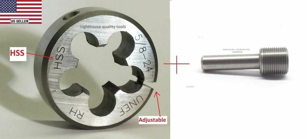 Lighthouse Tools® - Adjustable HSS die 5/8-24RH + Thread alignment Tool
