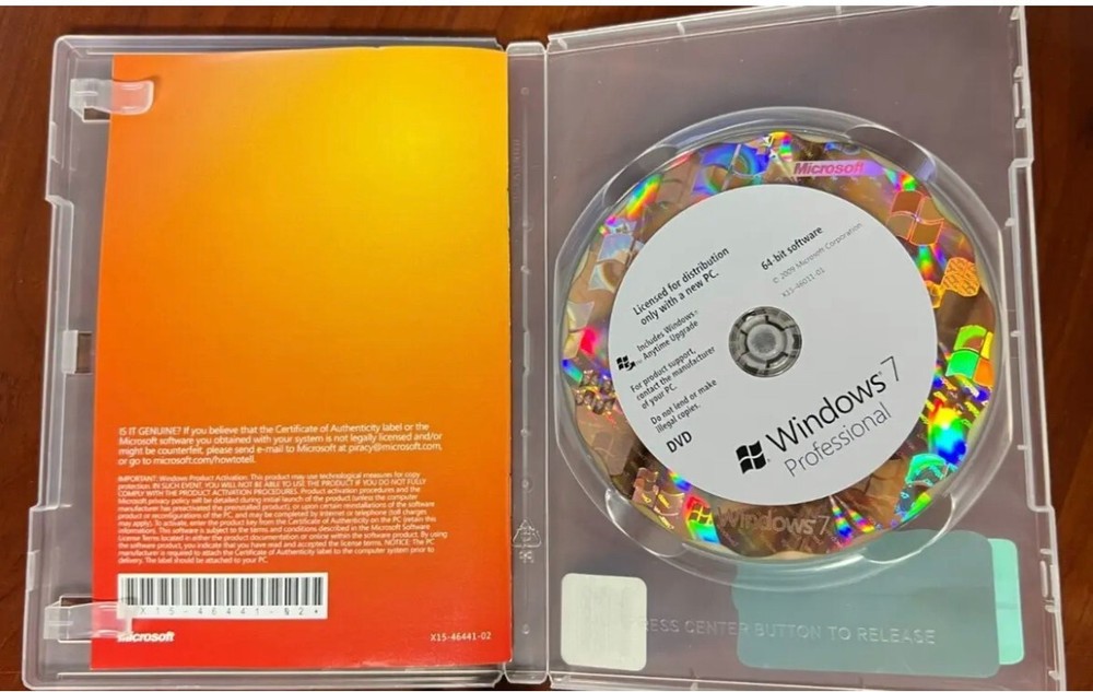 Windows 7 Professional pro 64 bit software operating system OS - /AC (NO PROD KY