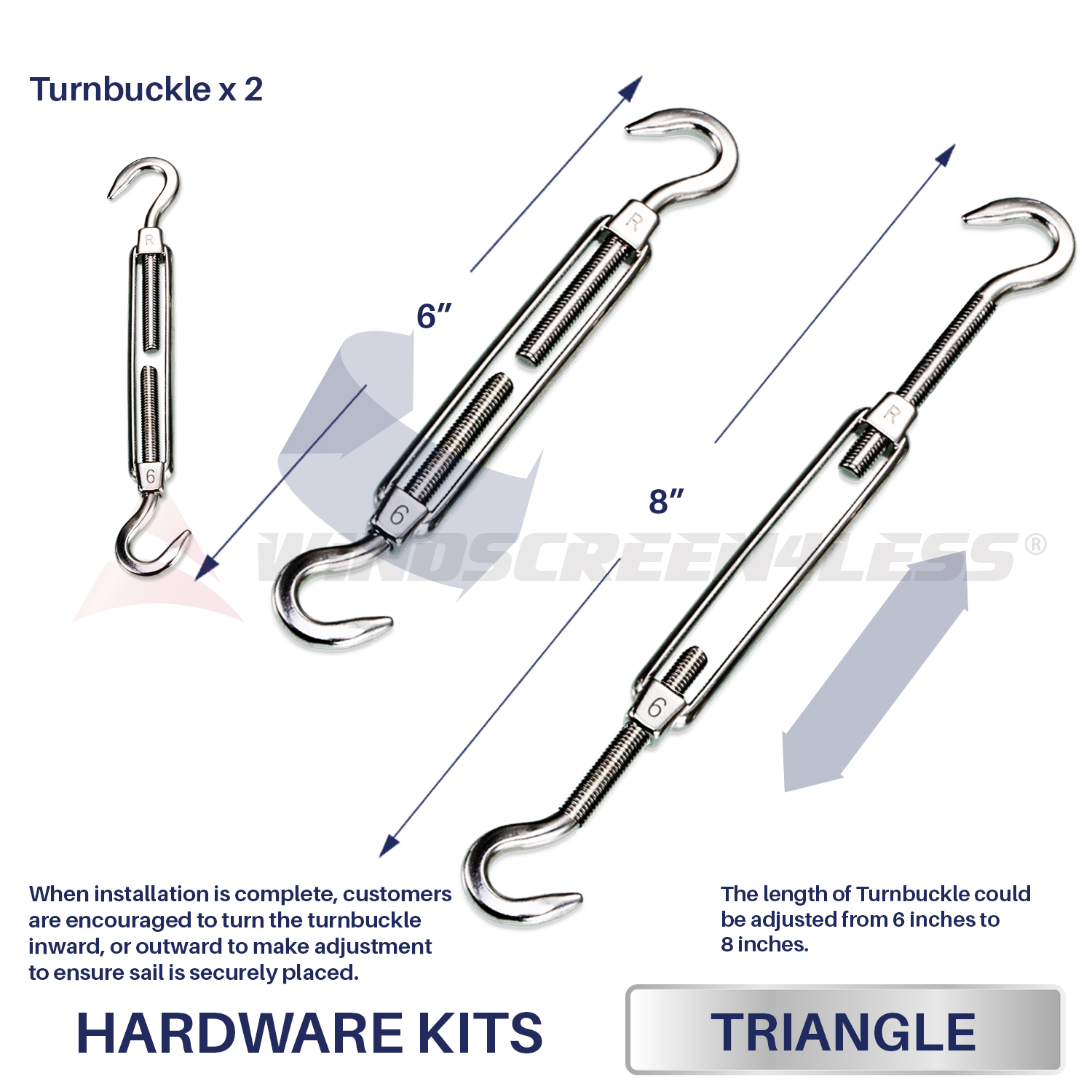 6 inch Triangle Sun Shade Sail Stainless Steel Hardware Installation Kit Tool