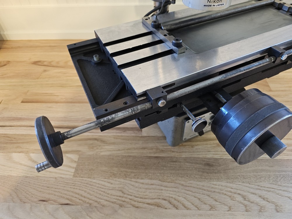 Nikon Measurescope Toolmakers Measuring Microscope X-Y Table Brown & Sharp Dials