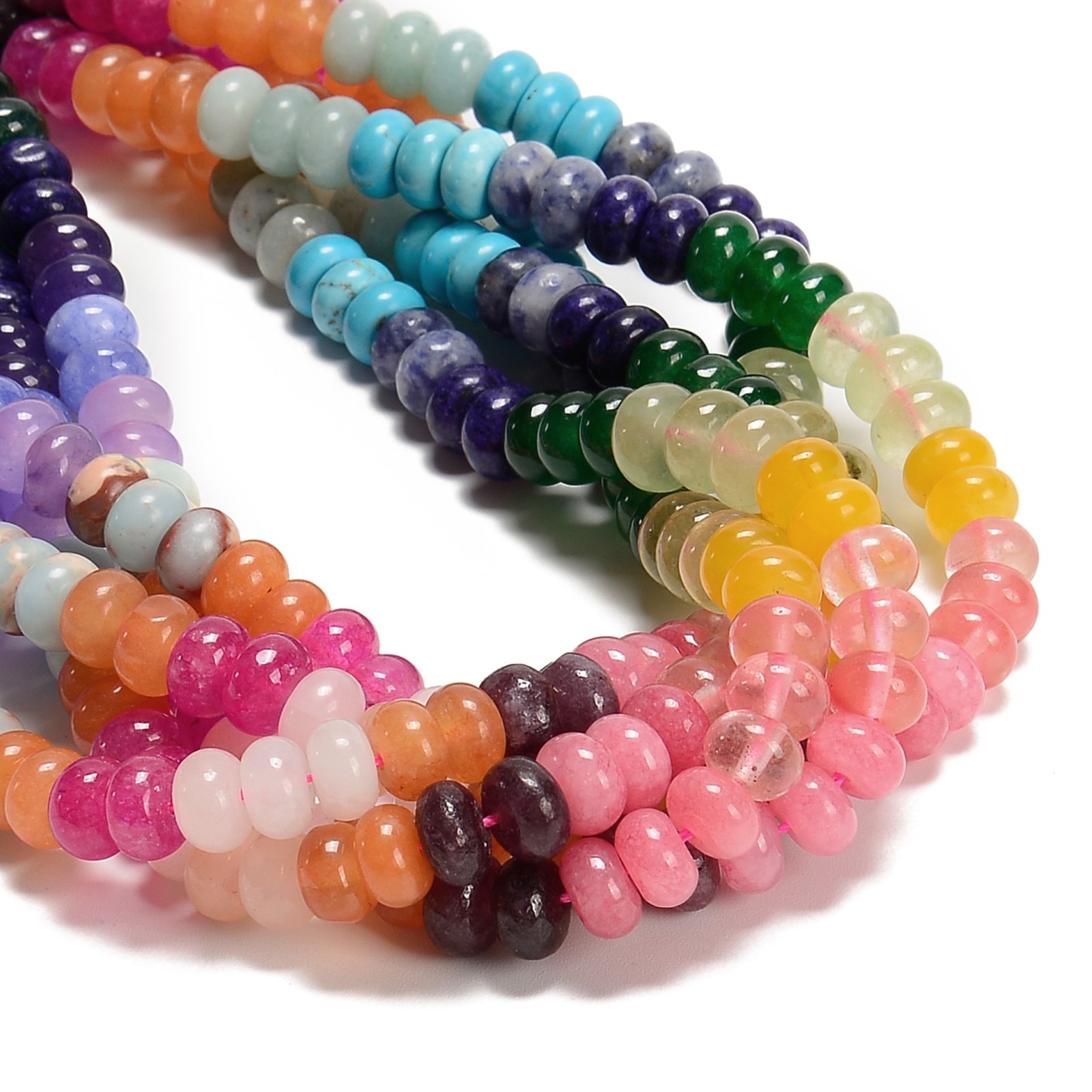 No.10-Multi-color Gemstone Smooth Rondelle Loose Beads Size 5x8mm 15.5'' Strand
