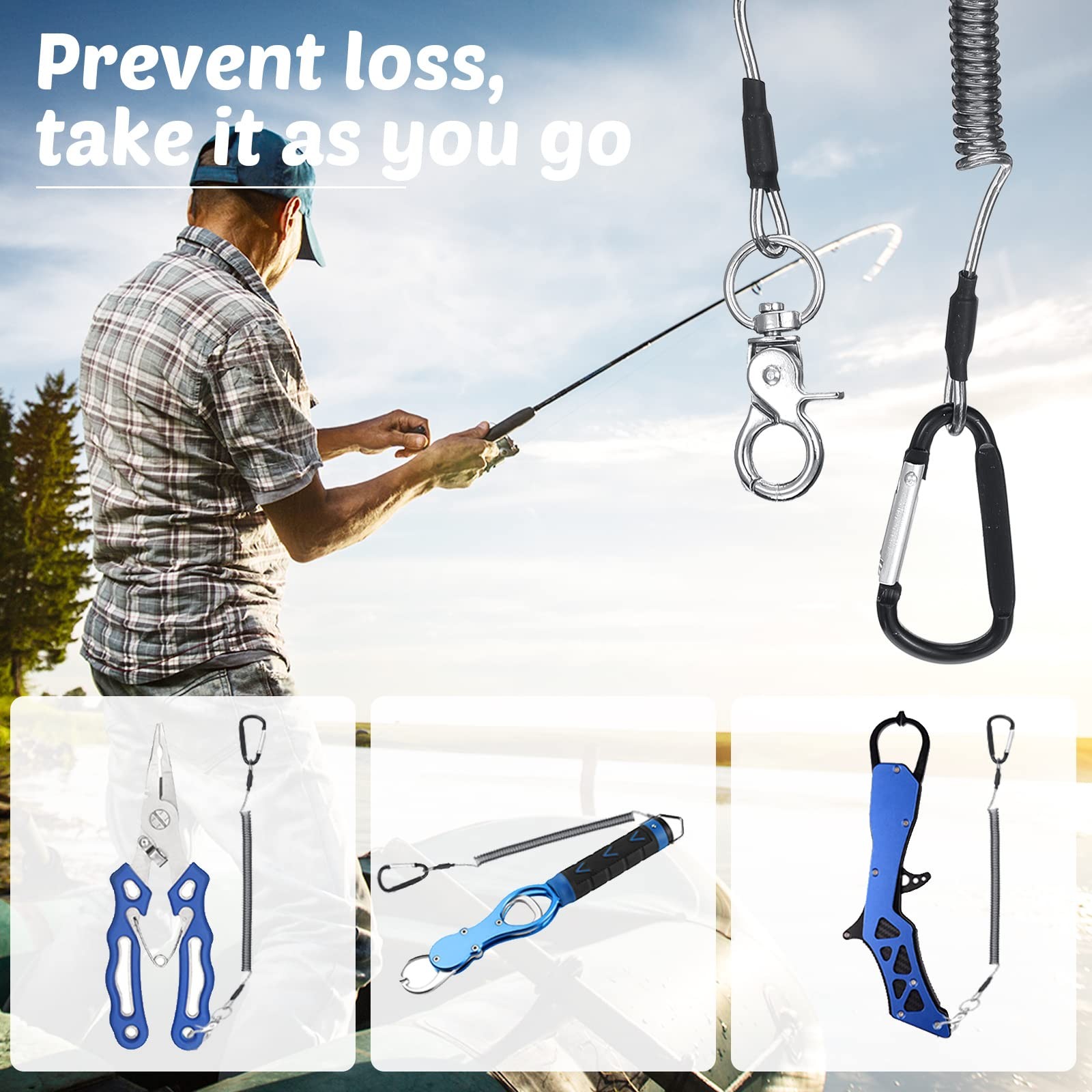 6 Pack Fishing Lanyard Steel Wire Coiled Lanyard Tool Lanyards for Hand Tools...