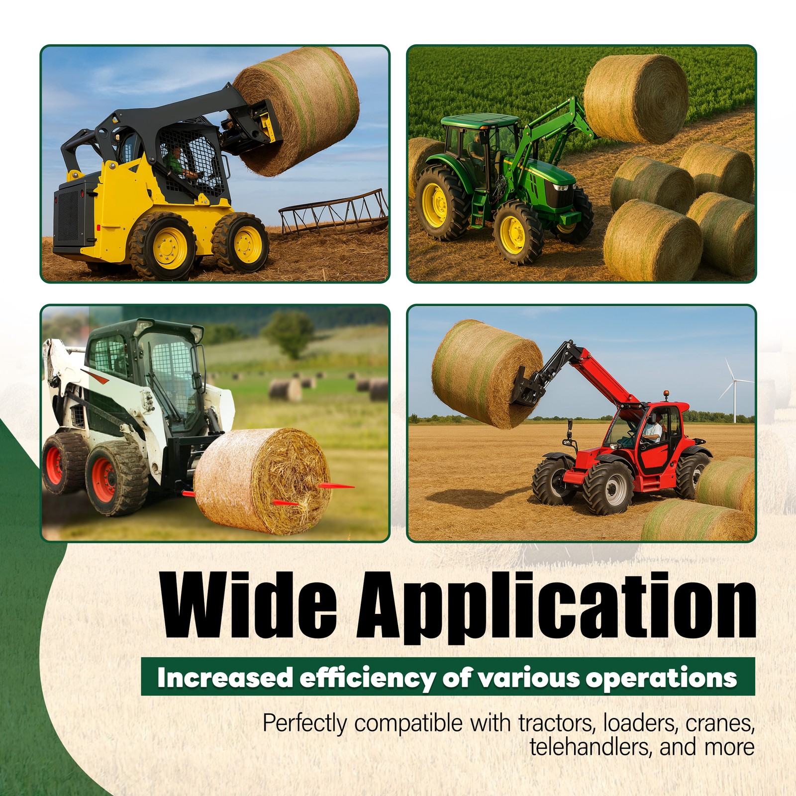 2Pcs Hay Bale Spear 49" 4500 lbs Quick Attach Spike Fork for Tractors Loaders