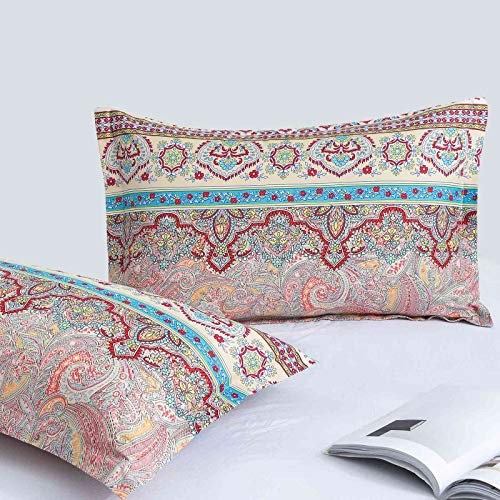 Comforter Set Size, 3pc Boho Red Blue Queen Boho Retro Striped Comforter Set