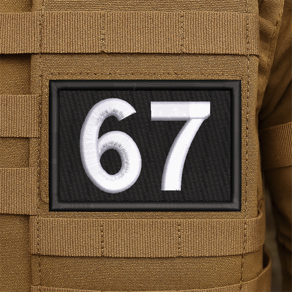 67 Unknown Meaning Funny Embroidered Morale Patch - 2" X 3", Hook & Loop Back