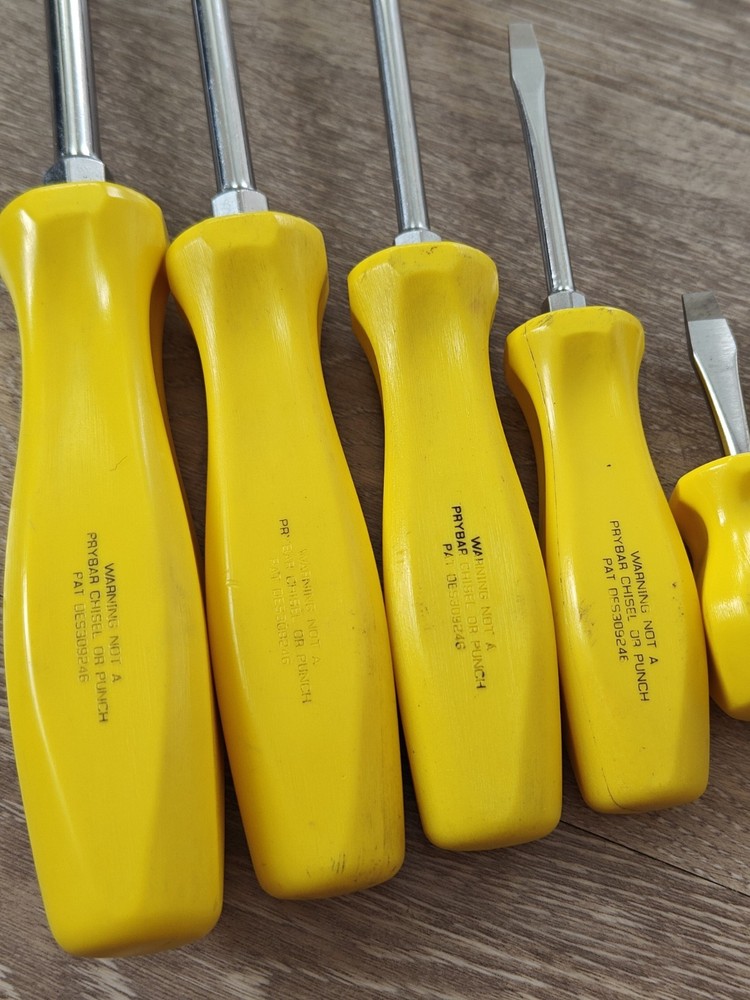 Snap On Tools USA 8pc Yellow Hard Handle Screwdriver Set Phillips Flat