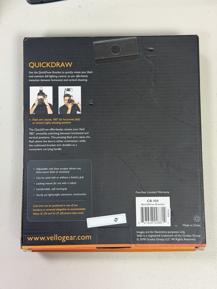 Vello QuickDraw CB-100 Rotating Flash Bracket DSLR Camera Mount – New Sealed Box