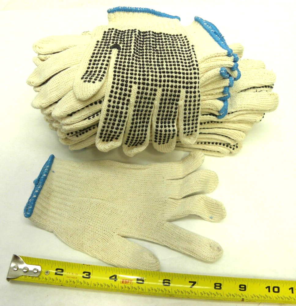 12 Pairs Wear Cotton Polyester String Knit Work Gloves With One Side Dots MEDIUM