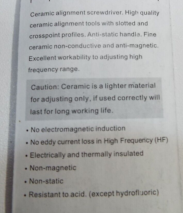x4 Ceramic Tuning alignment slotted Screw driver Non conductive Non magnetic ESD