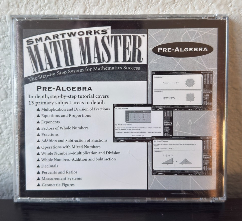 SmartWorks Math Master Pre-Algebra PC CD-ROM Retro Edu Software Win95/3.1