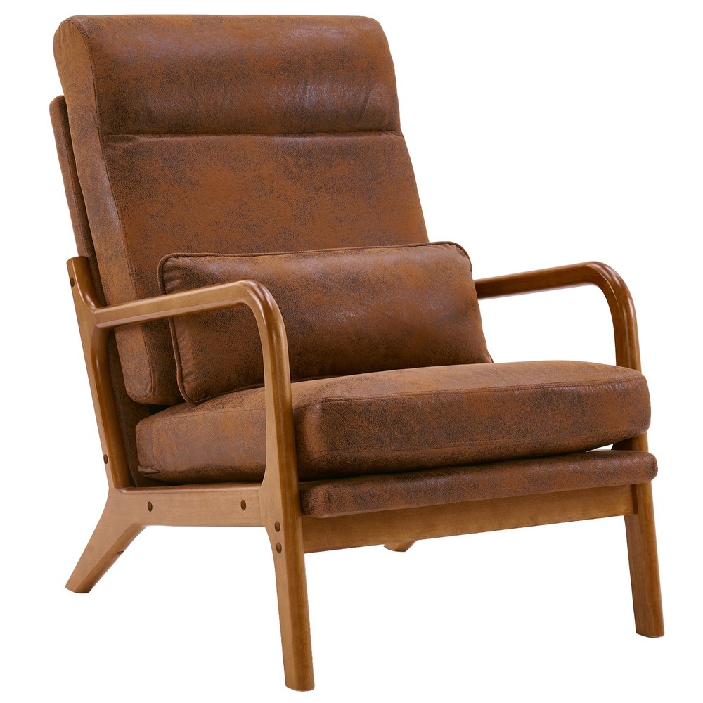 High Back Solid Wood Armrest Backrest Iron Frame Bronzing Cloth Leisure Chair