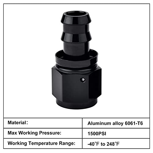Push Lock Hose Fitting End Black 4PCS 6AN Straight