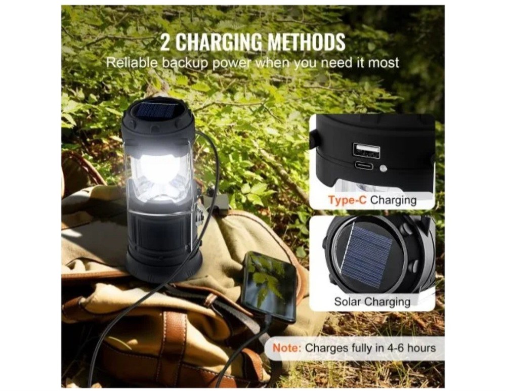 LED Camping Lanterns, 4 Solar/ Rechargeable Camping Flashlights, Solar & USB...