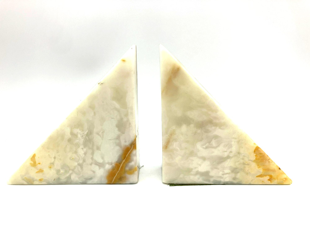 Vintage Heavyweight MARBLE Triangle BOOKENDS Felt Bottom