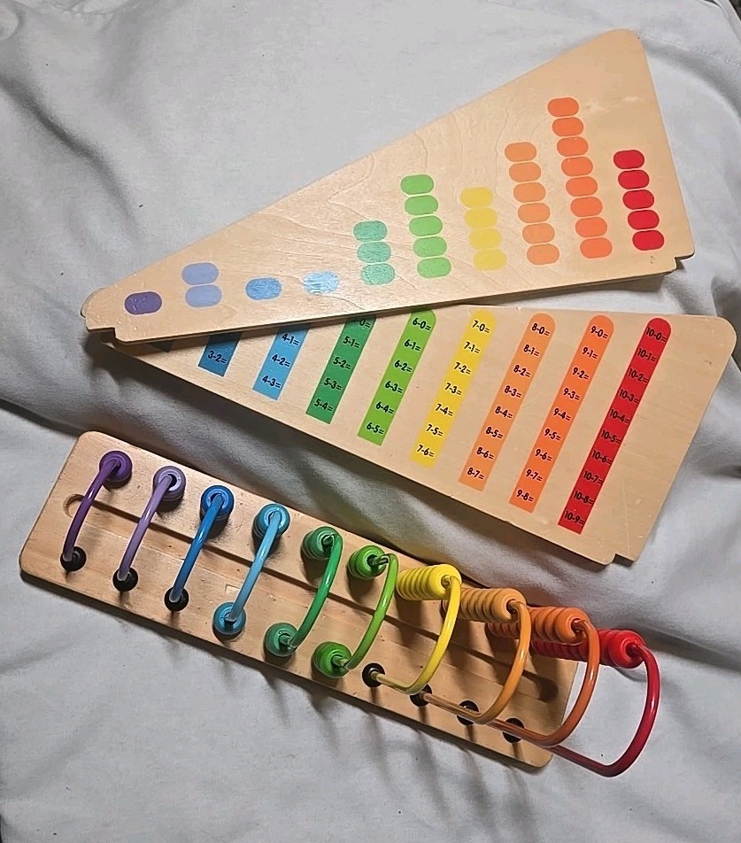 Melissa & Doug Rainbow Beaded Add / Subtract Abacus Complete EUC