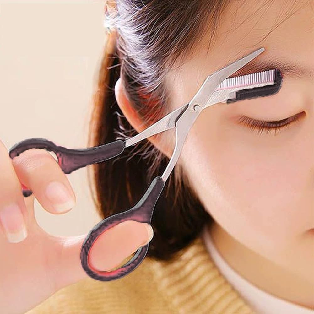 Eyebrow Scissors, Non-Slip Scissors with Comb and Compact, Black