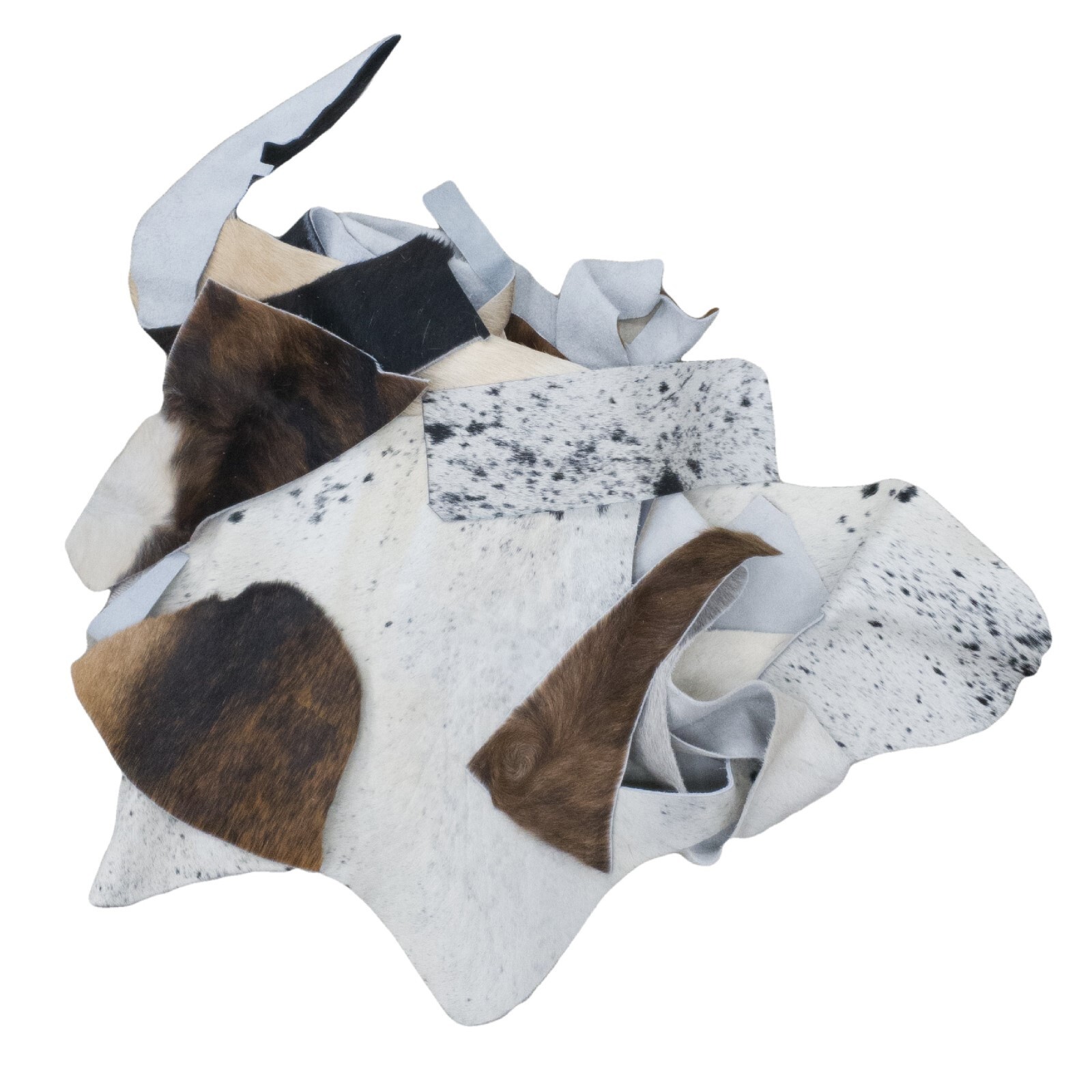 Cowhide Scrap Hair-on Cowhide Remnants Crafts 1 pound Brown/Black/Off-White