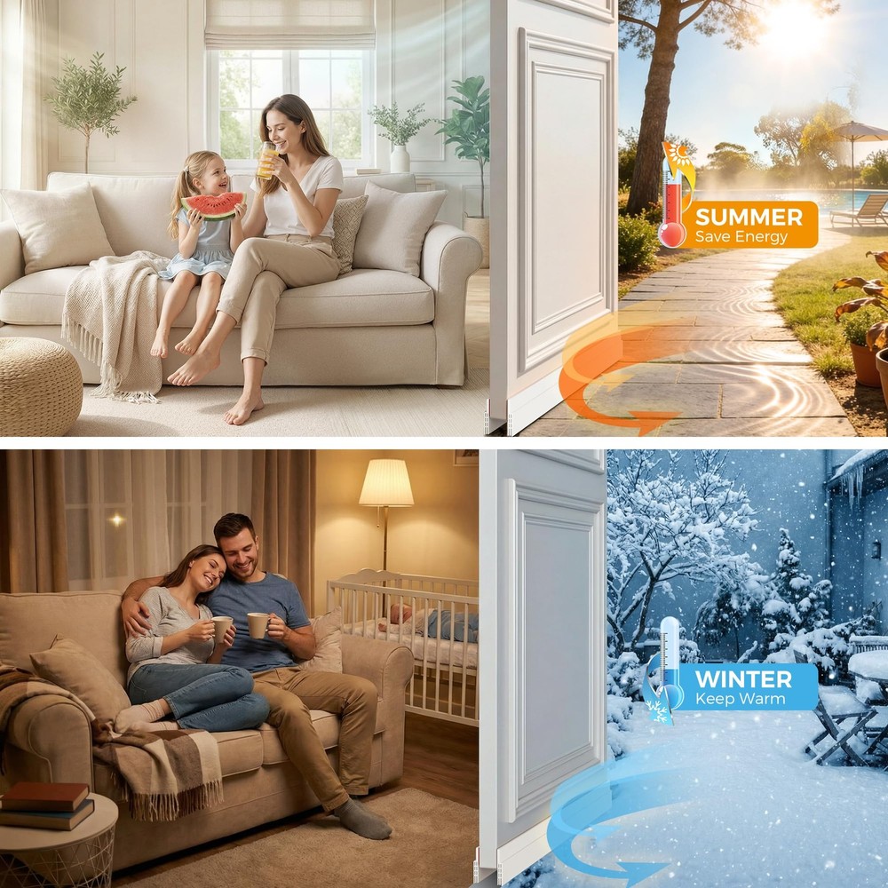 Hojoy 2 Pack Under Door Draft Stopper, Adjustable Sweep 2 Pack, White