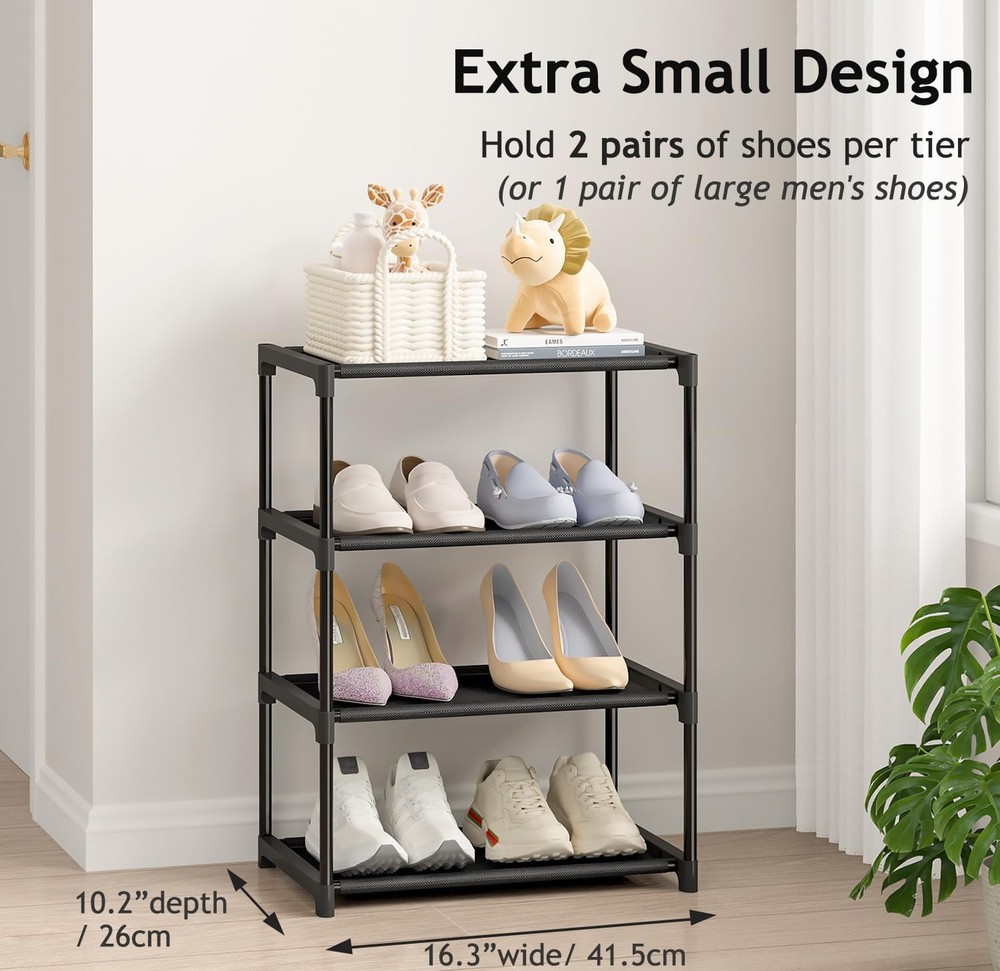 Narrow Shoe Rack 16.3" Wide 4 Tier Stackable